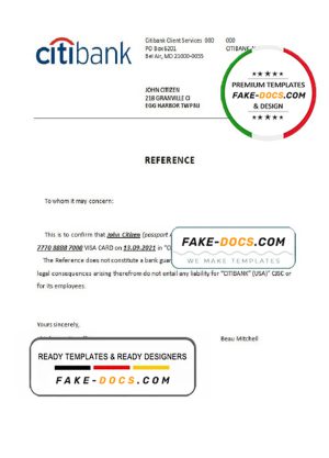 USA Citibank bank account closure reference letter template in Word and PDF format