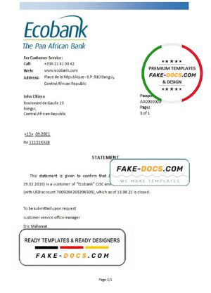 Central African Republic Ecobank bank account closure reference letter template in Word and PDF format