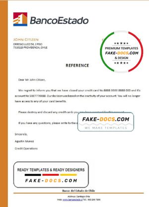 Chile Banco del Estado de Chile bank account closure reference letter template in Word and PDF format