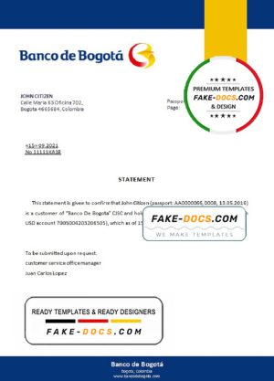 Colombia Banco de Bogotá bank account closure reference letter template in Word and PDF format