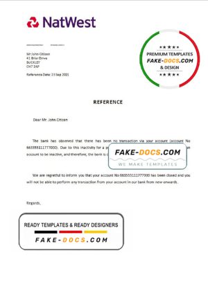 United Kingdom Natwest bank account closure reference letter template in Word and PDF format
