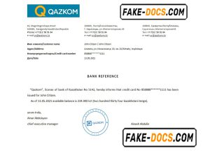 Kazakhstan Qazkom bank account reference letter template in Word and PDF format
