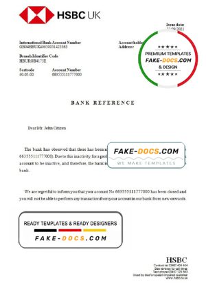 United Kingdom HSBC bank account closure reference letter template in Word and PDF format, version 2