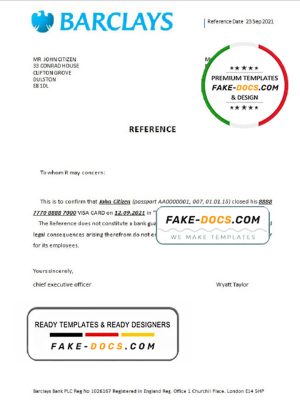 United Kingdom Barclays bank account closure reference letter template in Word and PDF format
