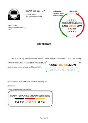 United Kingdom Bank of Aston bank account closure reference letter template in Word and PDF format