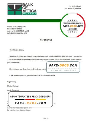 Uganda Bank of Africa account closure reference letter template in Word and PDF format
