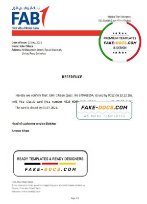 UAE FAB bank account closure reference letter template in Word and PDF format