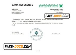 Kuwait Commercial Bank of Kuwait bank account reference letter template in Word and PDF format