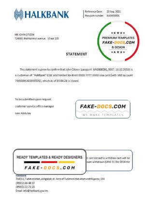Turkmenistan Halkbank account closure reference letter template in Word and PDF format