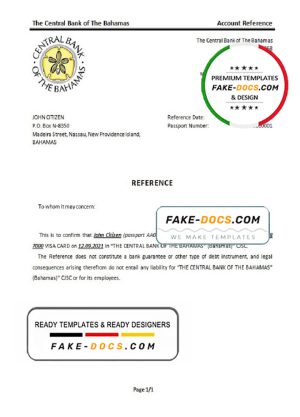 The Bahamas The Central Bank of The Bahamas bank account closure reference letter template in Word and PDF format