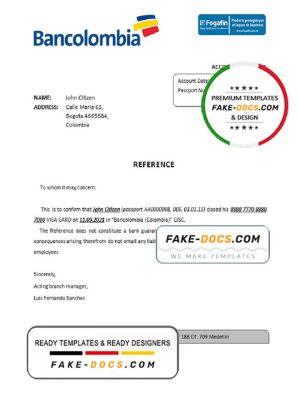 Colombia Bancolombia bank account closure reference letter template in Word and PDF format