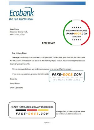 Congo Ecobank bank account closure reference letter template in Word and PDF format