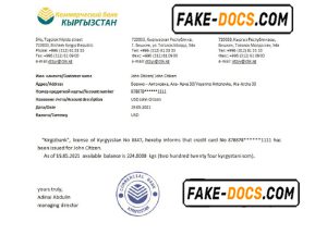 Kyrgyzstan Kirgizbank bank account reference letter template in Word and PDF format