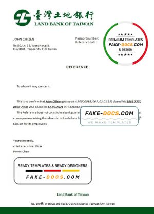 Taiwan Land Bank of Taiwan account closure reference letter template in Word and PDF format