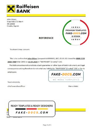 Croatia Raiffeisen Bank account closure reference letter template in Word and PDF format