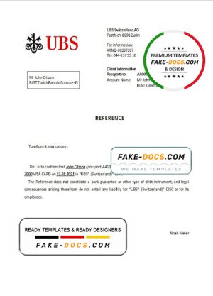 Switzerland UBS bank account closure reference letter template in Word and PDF format