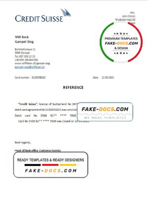 Switzerland Credit Suisse bank account closure reference letter template in Word and PDF format