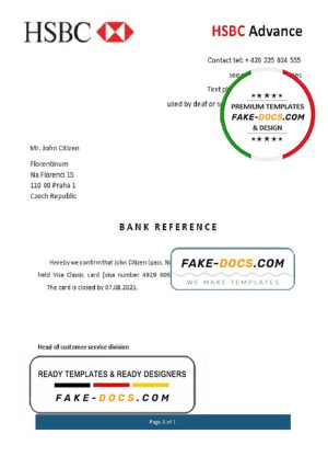 Czech HSBC bank account closure reference letter template in Word and PDF format