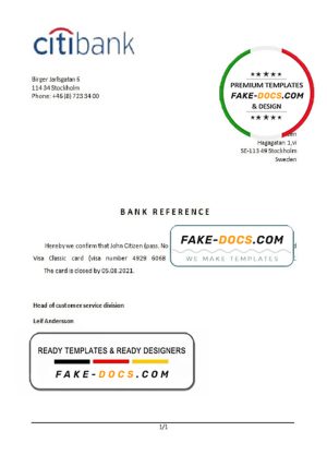 Sweden Citibank bank account closure reference letter template in Word and PDF format