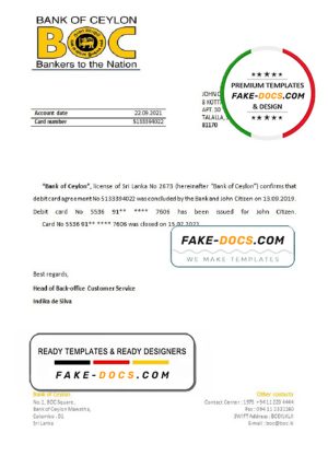 Sri Lanka BOC bank account closure reference letter template in Word and PDF format