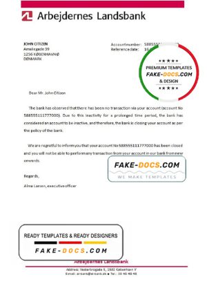 Denmark Arbejdernes Landsbank bank account closure reference letter template in Word and PDF format