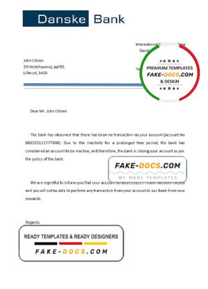 Denmark Danskebank bank account closure reference letter template in Word and PDF format