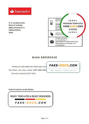 Spain Santander bank account closure reference letter template in Word and PDF format