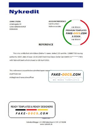 Denmark Nykredit bank account closure reference letter template in Word and PDF format