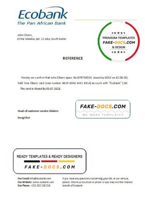 South Sudan Ecobank bank account closure reference letter template in Word and PDF format