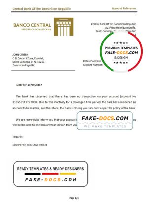 Dominica Central Bank Of The Dominican Republic bank account closure reference letter template in Word and PDF format