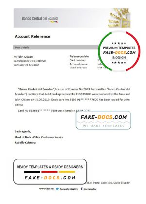 Ecuador Central Bank of Ecuador bank account closure reference letter template in Word and PDF format