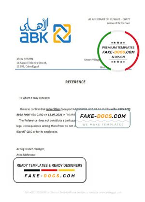 Egypt Al Ahli Bank of Kuwait bank account closure reference letter template in Word and PDF format