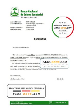 Equatorial Guinea The National Bank bank account closure reference letter template in Word and PDF format