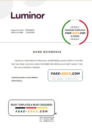 Estonia Luminor Bank template of bank account closure reference letter, Word and PDF format (.doc and .pdf)