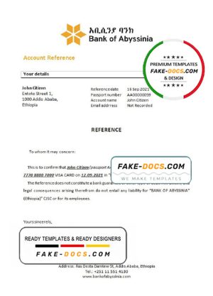 Ethiopia Bank of Abyssinia bank account closure reference letter, Word and PDF format (.doc and .pdf)