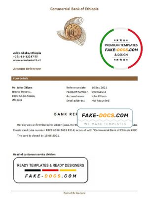 Ethiopia Commercial Bank bank account closure reference letter, Word and PDF format (.doc and .pdf)