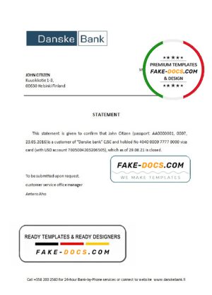 Finland Danske bank account closure reference letter template in Word and PDF format