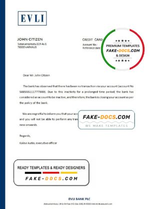 Finland Evli bank account closure reference letter template in Word and PDF format
