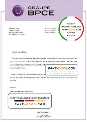 France Groupe BPCE bank account closure reference letter template in Word and PDF format