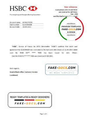 France HSBC bank account closure reference letter template in Word and PDF format