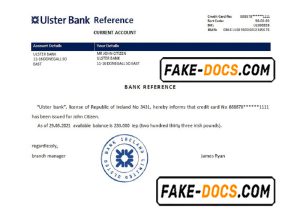 Ireland Ulster Bank bank account reference letter template in Word and PDF format