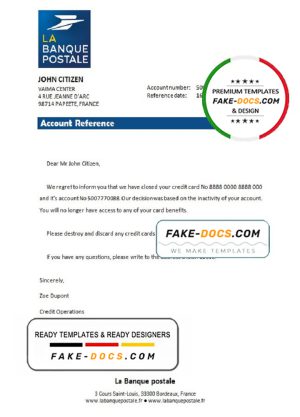 France La Banque Postale bank account closure reference letter template in Word and PDF format