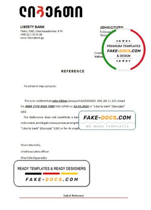 Georgia Liberty bank account closure reference letter template in Word and PDF format