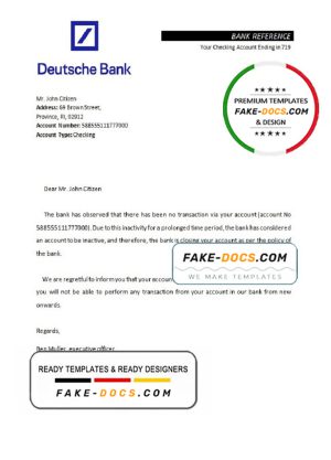 Germany Deutsche bank account closure reference letter template in Word and PDF format