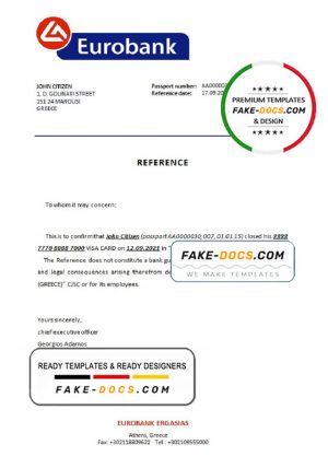 Greece Eurobank bank account closure reference letter template in Word and PDF format