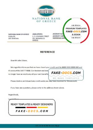 Greece National Bank of Greece bank account closure reference letter template in Word and PDF format