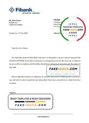 Guinea Fibank bank account closure reference letter template in Word and PDF format