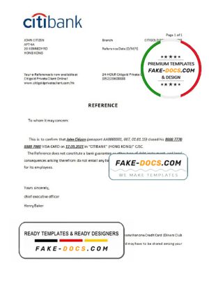 Hong Kong Citibank bank account closure reference letter template in Word and PDF format
