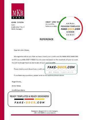 Hungary MKB bank account closure reference letter template in Word and PDF format