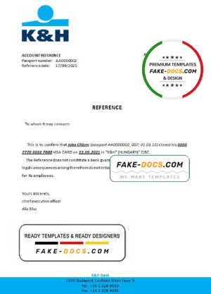 Hungary K&H bank account closure reference letter template in Word and PDF format